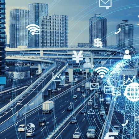 abstract image of city and technological symbols